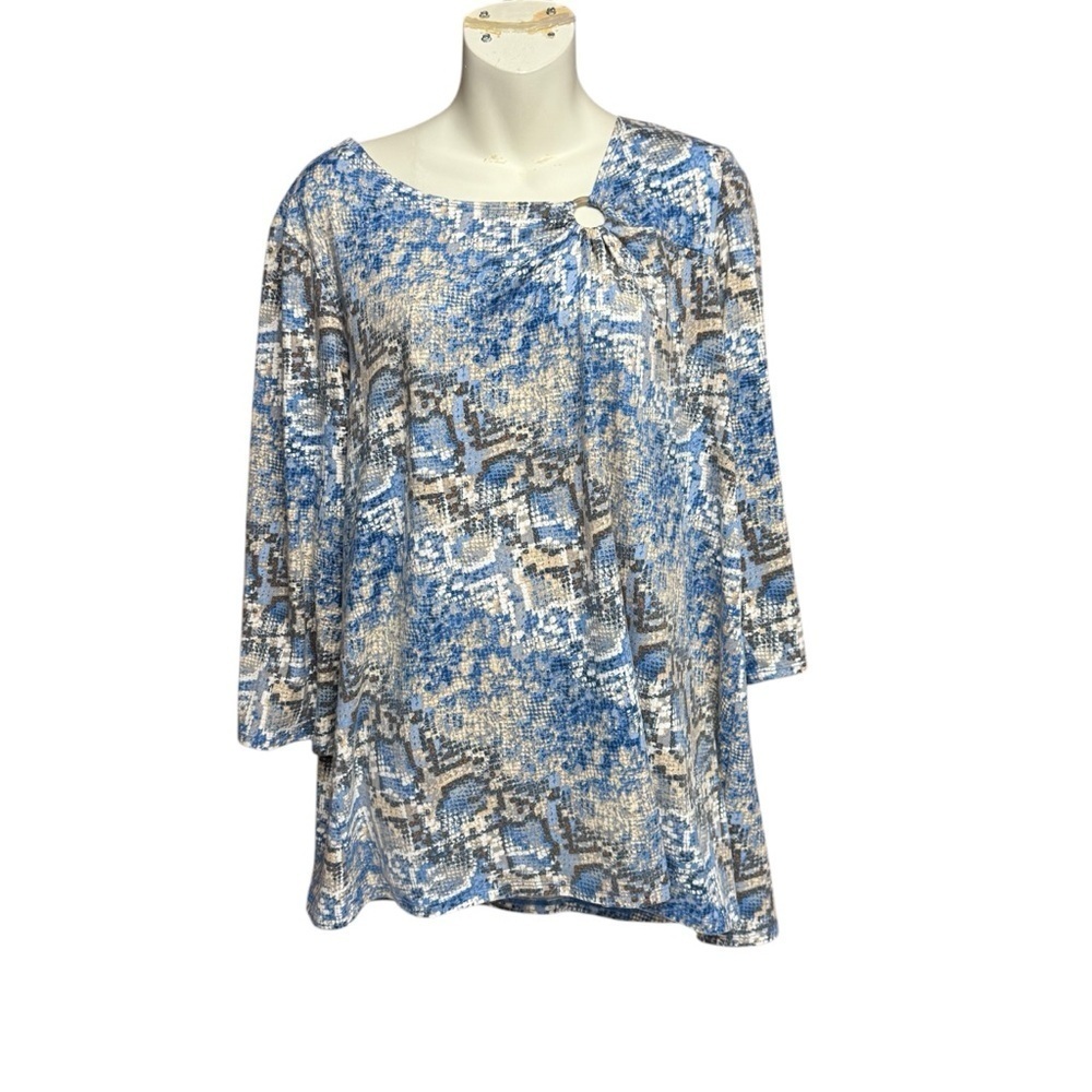 Ruby Rd. Size L Blue snakeskin pattern  3/4 Sleeve Boxy Tunic